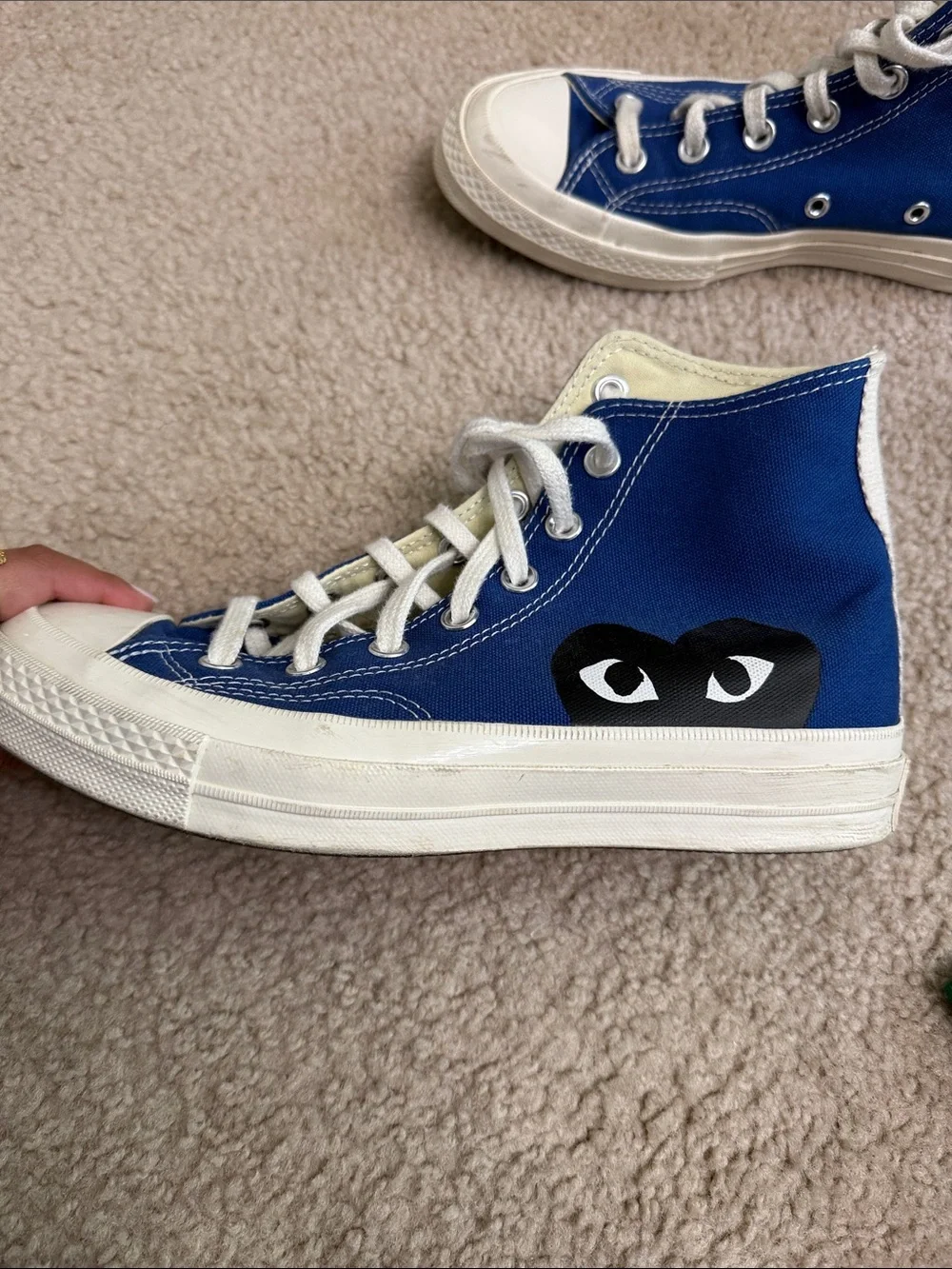 Comme des Garcons Converse High-Top Sneakers in Blue with Black Heart Logo